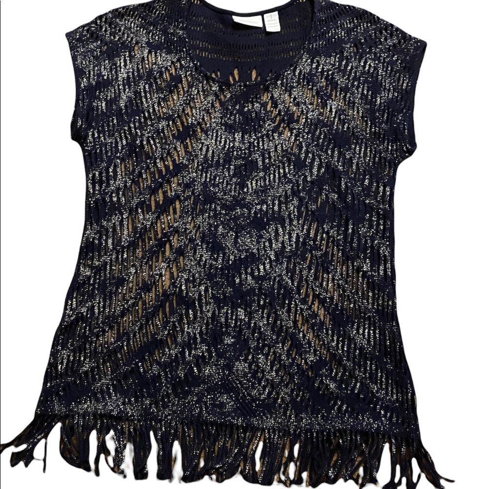 Chico’s Navy Metallic sweater shirt size 1